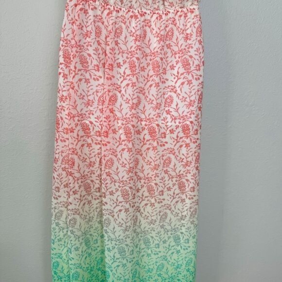 Old Navy Green and Pink blouson Tiered Maxi Dress sleeveless holiday S - Picture 8 of 11